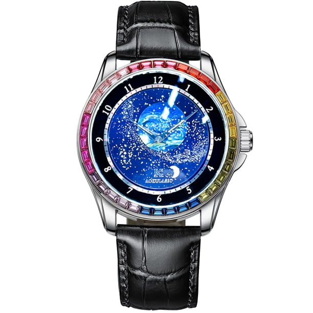 Binbond Reloj de Pulsera Automático para Hombre de Acero Inoxidable con Eslabones de Cuero, Multicolor