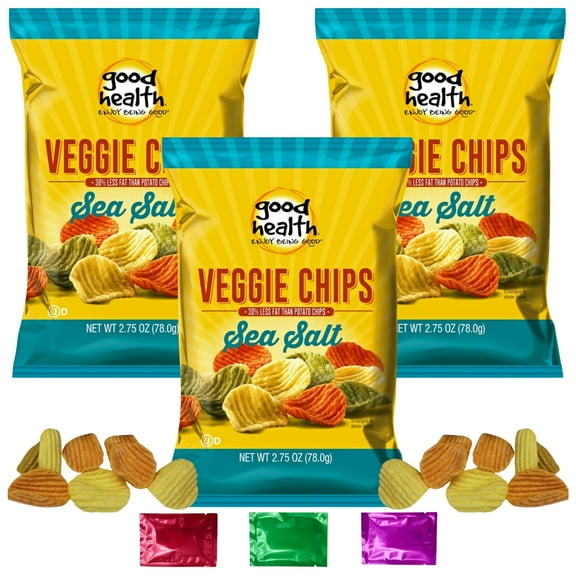 Good Health Veggie Chips Sea Salt Flavor, Gluten & Cholesterol Free Vegetable Chips, Healthy Crispy Crunchy Snacks Movie Night Lunchbox 2.75 oz 3 Packs