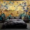 thumbnail image 3 of Multicolor Chinese Landscape Tapestry Wall Decor, Oriental Mountain Temple Art for Living Room, 3 of 6