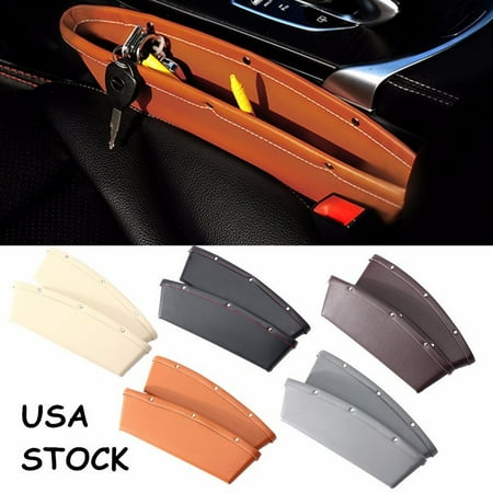 Car Organizer Mobile 2x PU Leather Car Seat Lip Slit Pocket Storage High Quality Edged Catcher Catch Caddy Box Automotive Organizer Console Side Gap Filler For Cell Phone, Credit Cards, Money, Keys ()