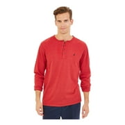 Nautica Mens Sueded Jersey LS Button Down Pajama Shirt, Red, Medium