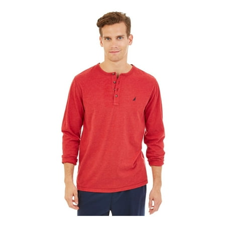 Nautica Mens Sueded Jersey LS Button Down Pajama Shirt, Red, Medium