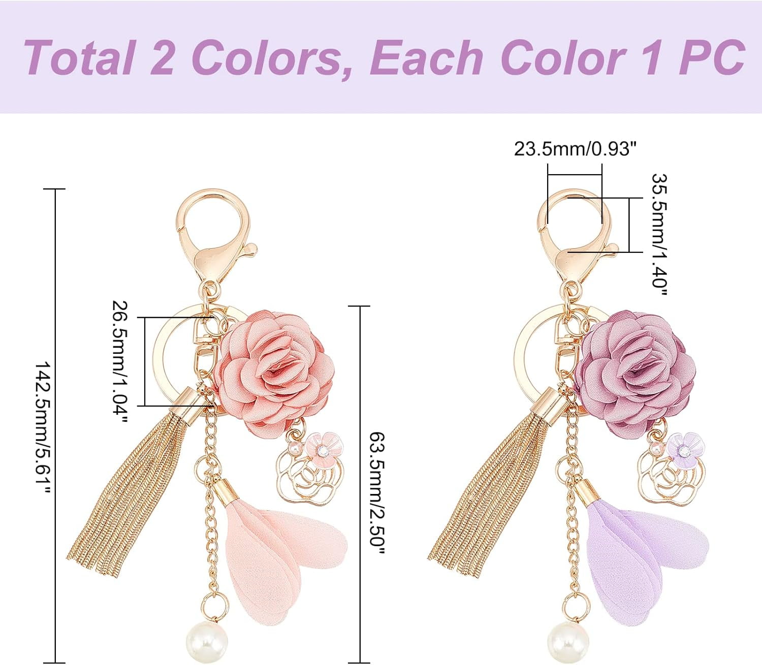 2 Colors Flower Tassel Keychain Blossoming Rose Flower Pearl Car