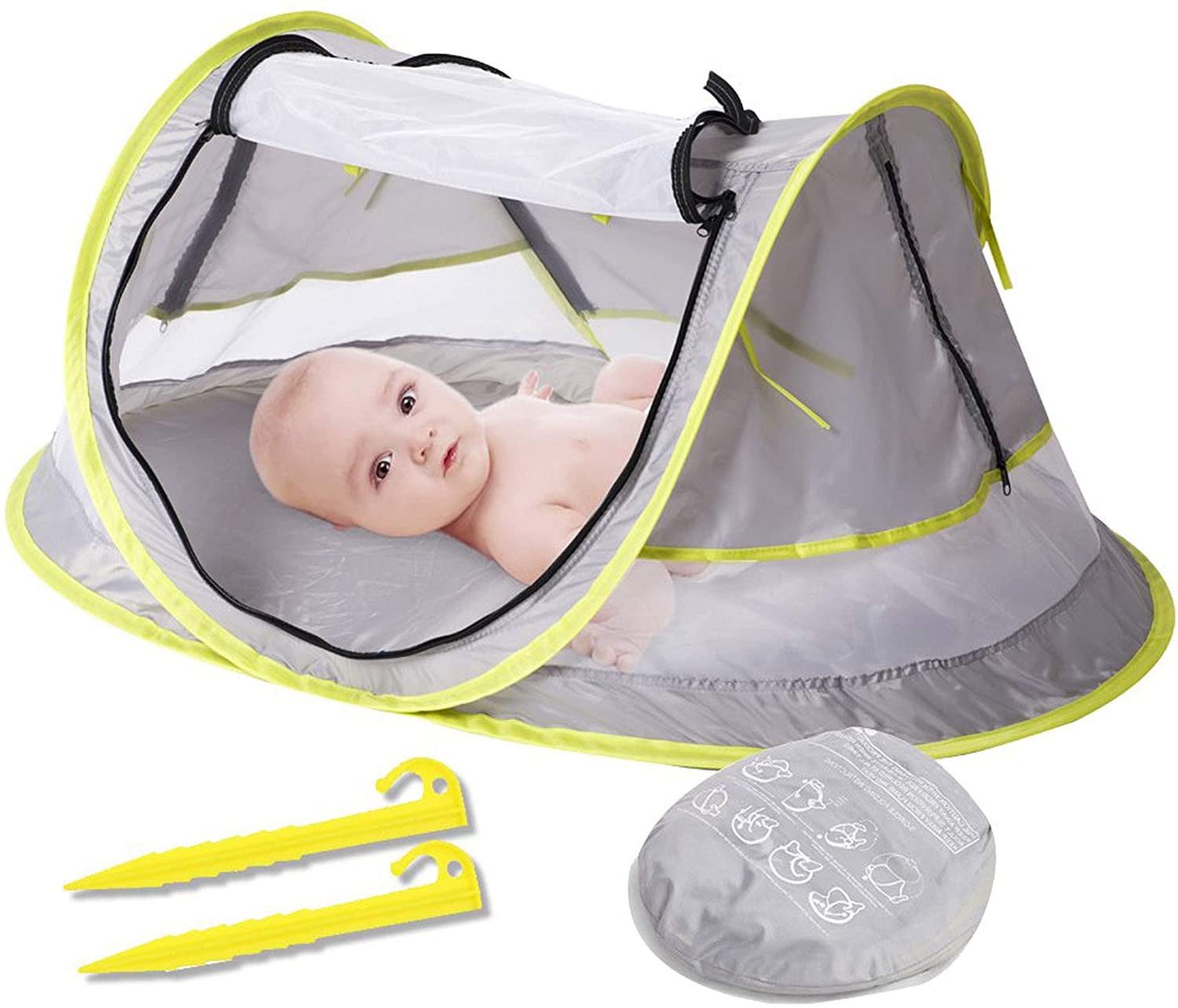 Infant Mosquito Net and Sunshade for Baby Crib Folding Baby Crib Tent Shelters for Infant Large Baby Portable Beach Play Tent Pop Up Baby Travel Bed