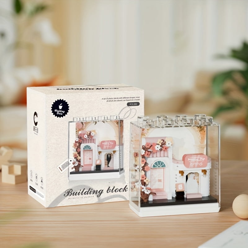 1355pcs Small Street Scene Building Blocks, Modular House Model Building Kits with Transparent Cover, Building Sets for Adults & Teens, Desk & Bookcase Decor