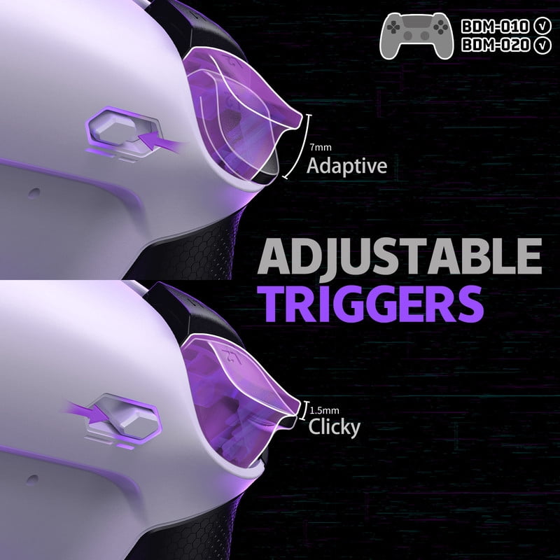 eXtremeRate RISE4 Plus MAX Back Paddles Kit with Clicky Trigger Stops & Rubberized Grip for PS5 Controller BDM-010 020, White Remappable Back Buttons Kit for PS5 Controller - White Black