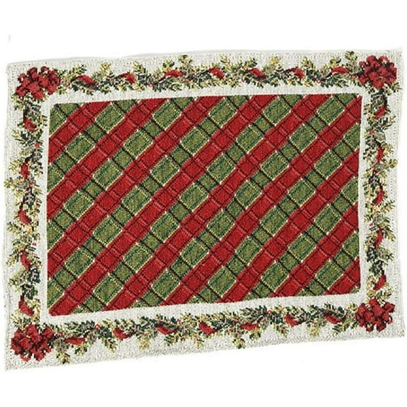 Red and Green Floral Plaid Christmas Woven Placemat 13 x 18 Inches