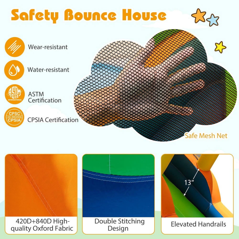Barara King 8-in-1 Inflatable Water Slide Bounce Castle, Bounce House without Blower for Outdoor, Kids, Yard, Multicolor