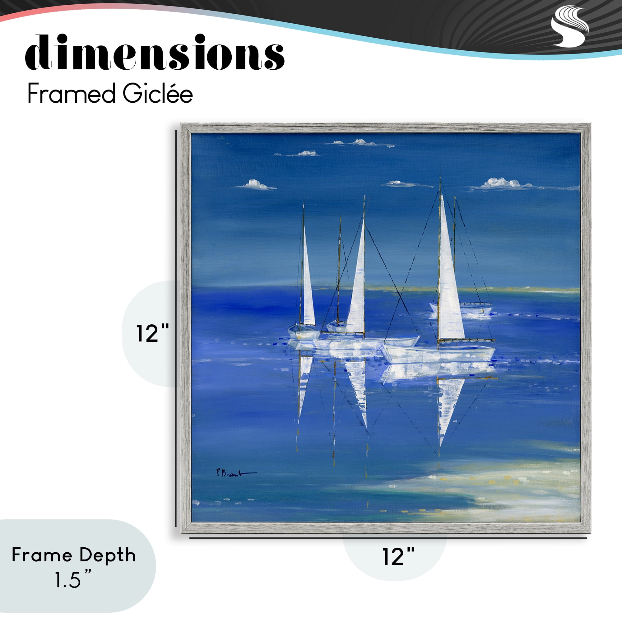 Stupell Industries Serenity Sailboats Reflected on Water Gray Framed Giclee Art, design by Paul Brent