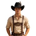thumbnail image 5 of Gtoiithly Breathable Hollow Straw Cowboy Hat Unisex, Wide Curved Brim Western Sun Hat with Feather Band Adjustable Chin Strap L1-Black, 5 of 5