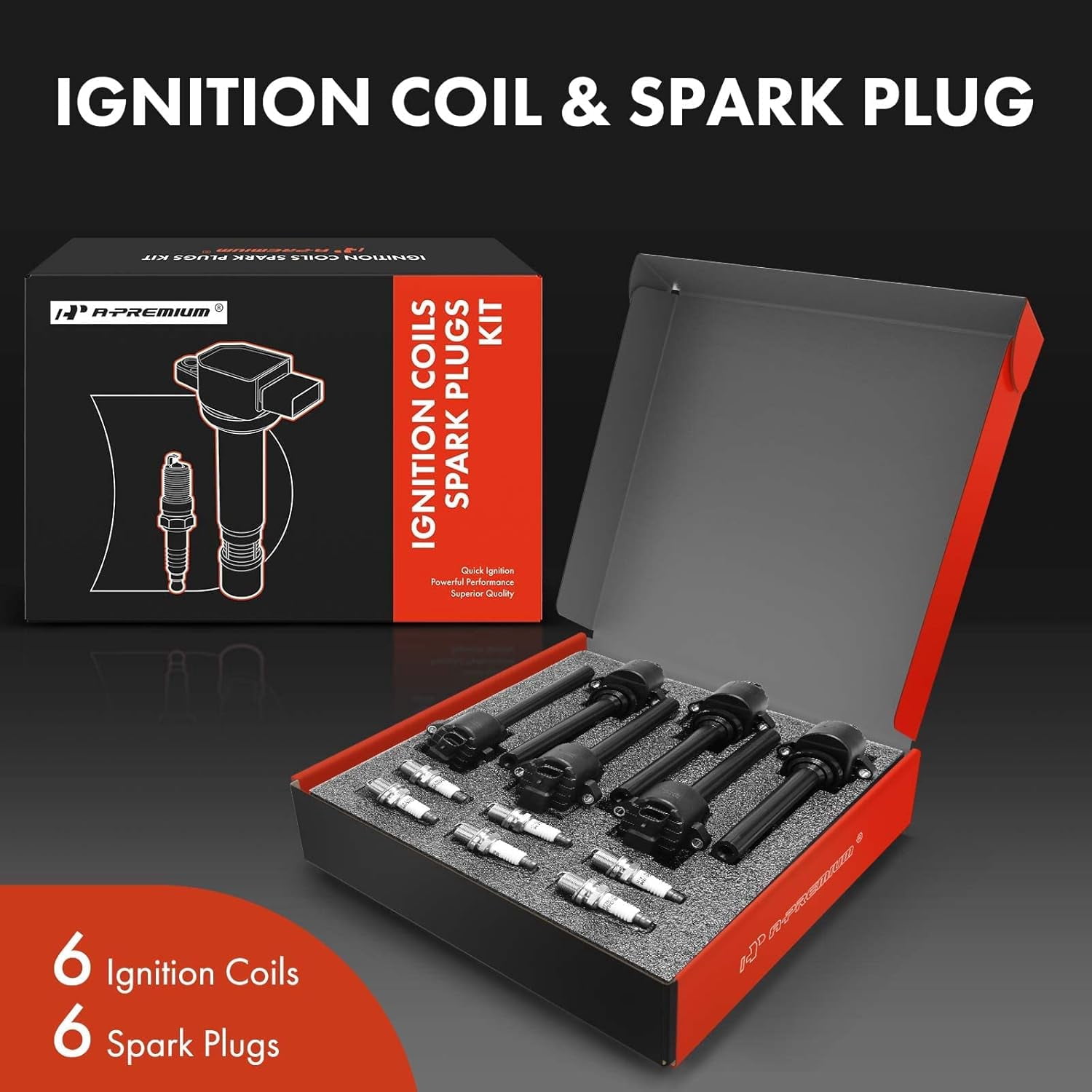 A-Premium Ignition Coils and Spark Plugs Kits Compatible with Honda Passport 2000-2002 & Isuzu Rodeo 2000-2004, Rodeo Sport 2001-2003, Axiom 2002-2003, Trooper 2000-2002, Amigo 2000 6-PC Set