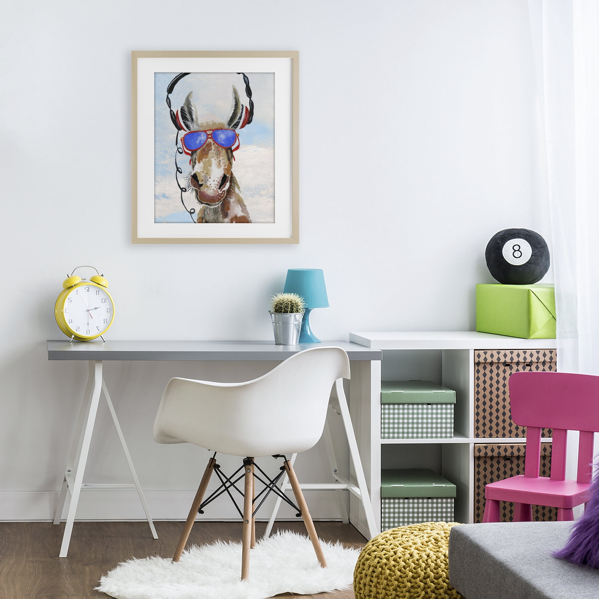 Stupell Industries Donkey Wearing Headphones Birch Framed Print Under Glass, design by Janet Tava