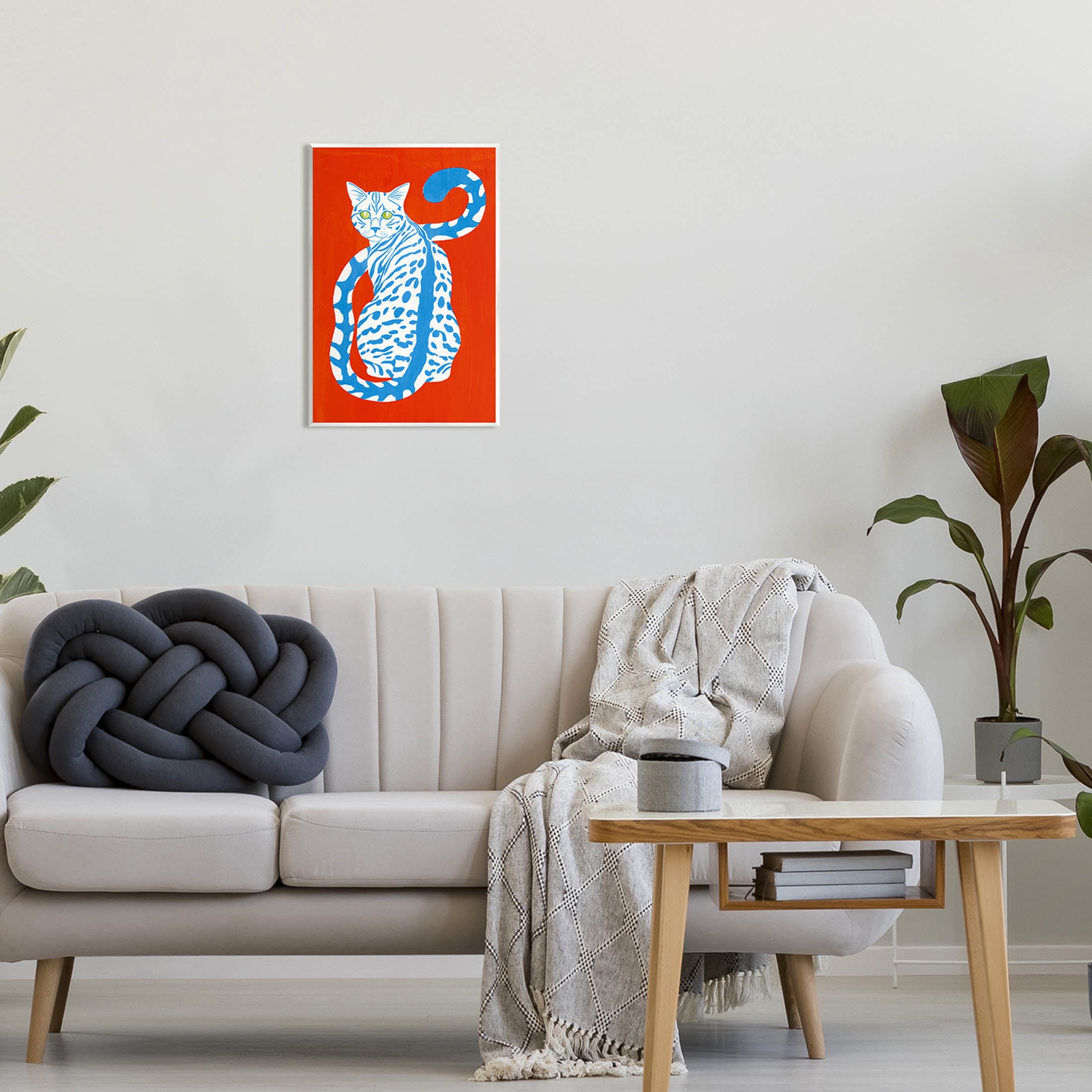 Stupell Industries Blue Gazing Cat Bold Modern Design Graphic Art Unframed Art Print Wall Art, Design by Grace Popp