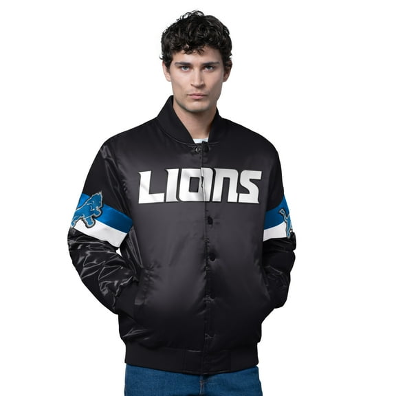 Men's Starter Black Detroit Lions Triple Option Full-Snap Varsity Jacket