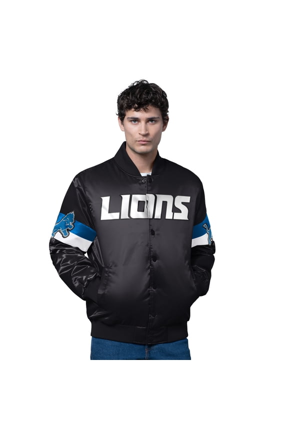 Men's Starter Black Detroit Lions Triple Option Full-Snap Varsity Jacket