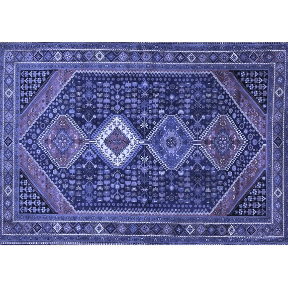 Ahgly Company Machine Washable Indoor Rectangle Persian Blue Traditional Area Rugs, 7' x 9'