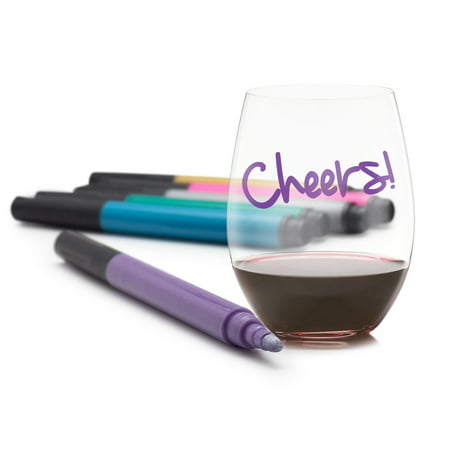 VinoVivo Wine Glass Writer Metallic Pen - Use Markers on all Glass, Crystal and Glazed Ceramics - The Custom Wine Charm Replacement (12 Pack)…