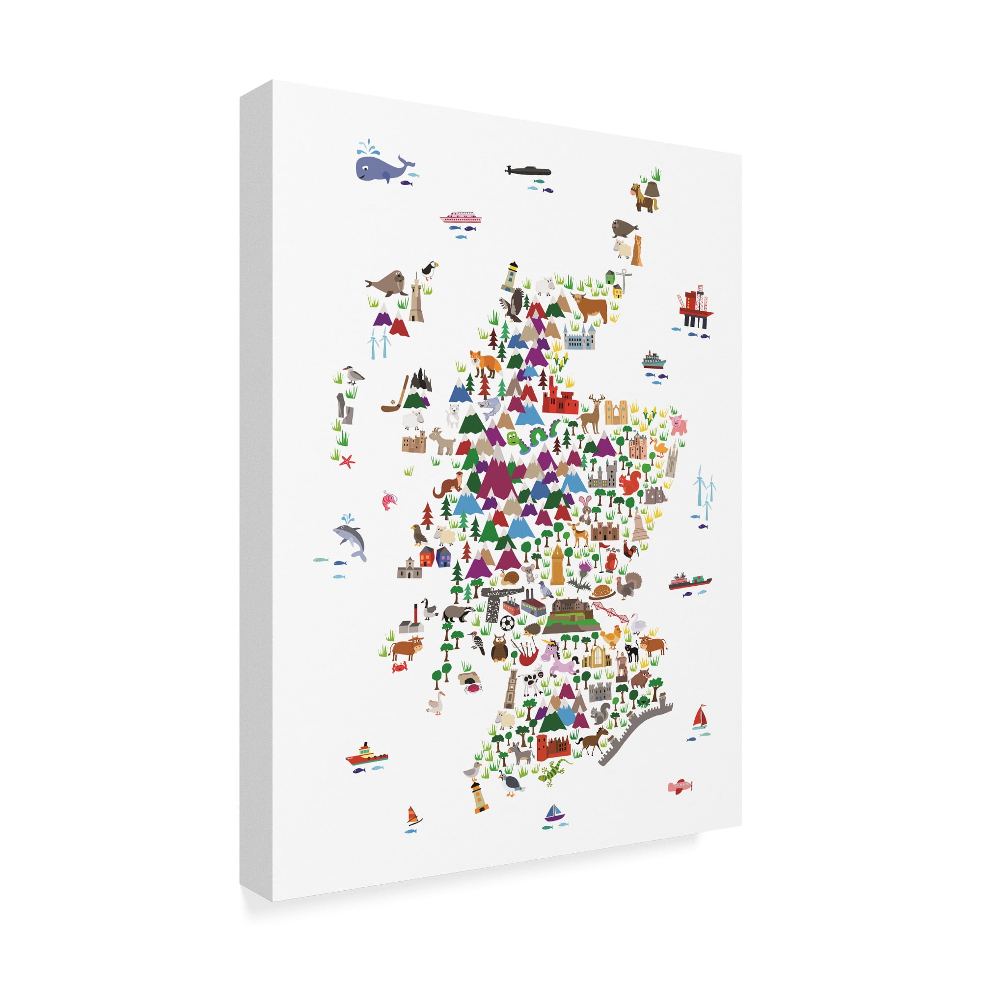 Trademark Fine Art 'Animal Map of Scotland for children and kids' Canvas Art by Michael Tompsett