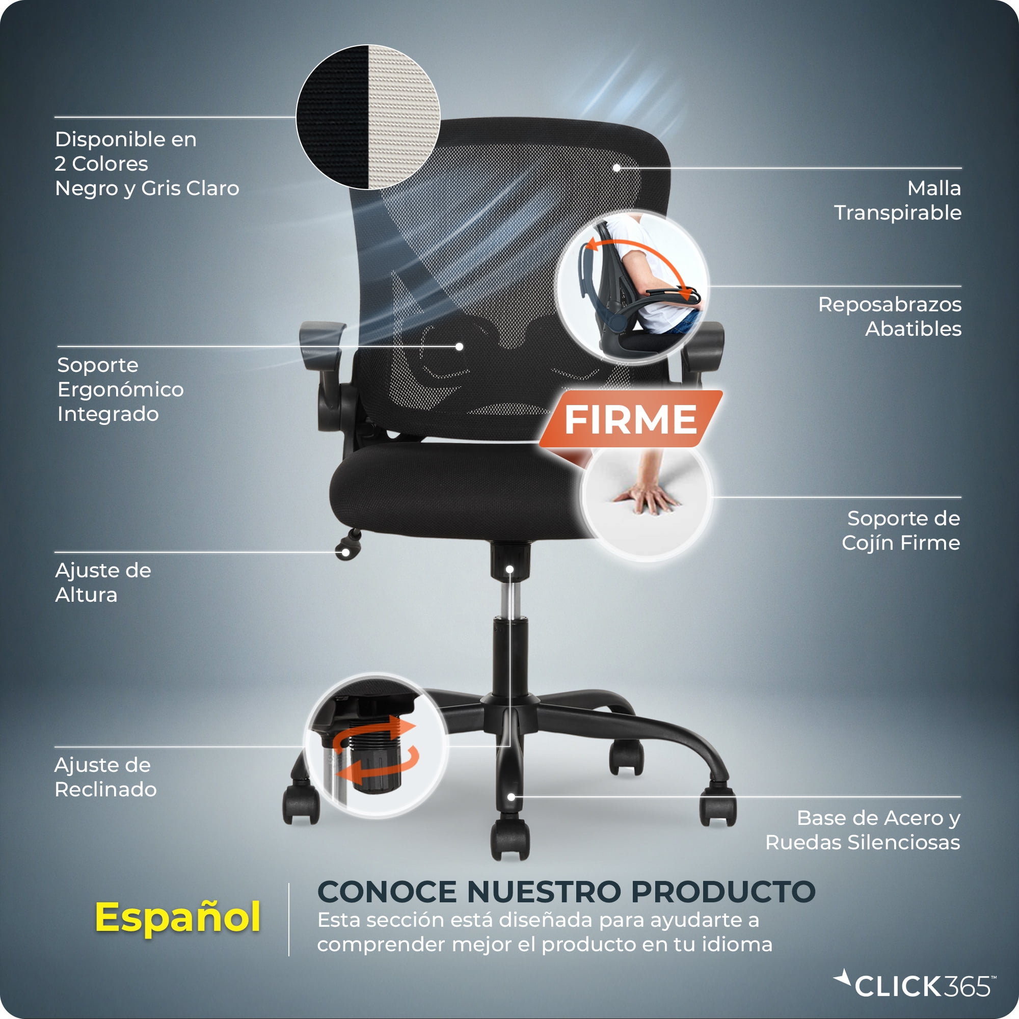 Click365 AeroCore M200 Adult Mesh Mid Back Indoor Residential Ergonomic Office Chairs Hardware Kit, Black