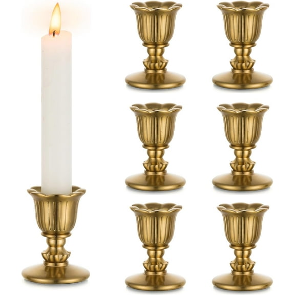 Vintage Candlestick Candle Holders Brass - Taper Gold Candle Stick Victorian Style for Table Centerpiece Wedding Reception Festive Christmas Mantel Decoration or Home Decor Set of 6