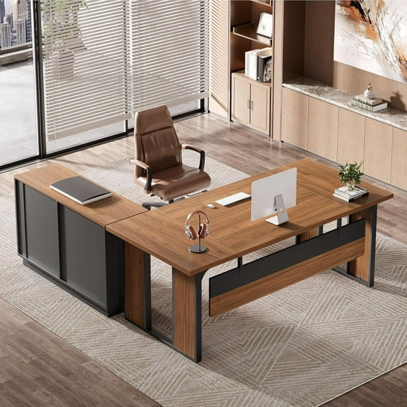 Tribesigns 63-Inch Executive Desk, L-Shaped Office Table with 47-Inch File Cabinet