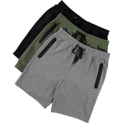 PURE CHAMP Mens 3 Pk French Terry Cotton Casual Gym Shorts for Men Athletic Workout Training Sweat Shorts with Zipper Pocket