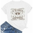 thumbnail image 5 of I'm The Problem T-Shirt Retro Steer Skull Western Shirts Country Music Tees Cowgirl Graphic Cowboy Tops,short sleeve casual shirts for women,womens short sleeve shirts casual, 5 of 9