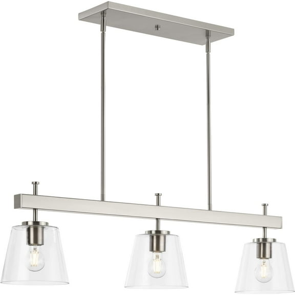 Saffert Collection Three-Light New Traditional Brushed Nickel Clear Glass Linear Island Chandelier Light