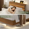 thumbnail image 5 of Feonase Floating Bed Frame Full with Led Lights and Charging Station, Wood Full Size Bed Frame with Storage Headboard, Heavy Duty Metal Slats, No Box Spring Needed, Easy Assembly,Walnut, 5 of 8