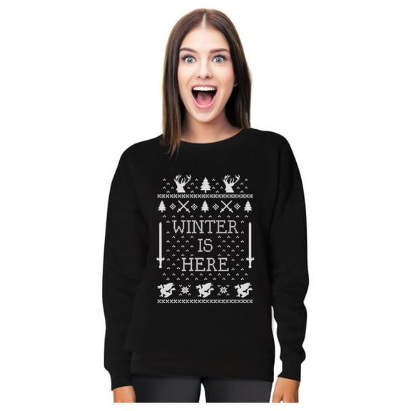 Winter Is Here Ugly Christmas Sweater Women Sweatshirt Small Black