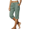 thumbnail image 3 of Luivaraty Capri Pants for Women Solid Color Straight Leg Pants Fashion Comfy Drawstring Side Split Capris with Pockets, S-2XL, 3 of 9