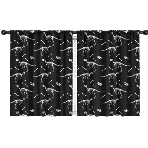 Blackout Kids Curtains,Black Cartoon Dinosaurs Fossils Pattern Childrens Insulated Curtains Set Of 2,Bedroom Essentials,Toddler Room Decor 42"x54"