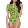thumbnail image 2 of Uemuo Cute Green Frog Pattern Women's One Piece Short Sleeve Swimsuit Rash Guard Surfing Modest Quick-drying Swimsuit Beach Essentials-Large, 2 of 9