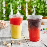 GUSTO 24 oz Clear Plastic Cups with Flat Lids, Disposable Drinking Cups for Iced Coffee, Milkshakes, Smoothies, 100 Count