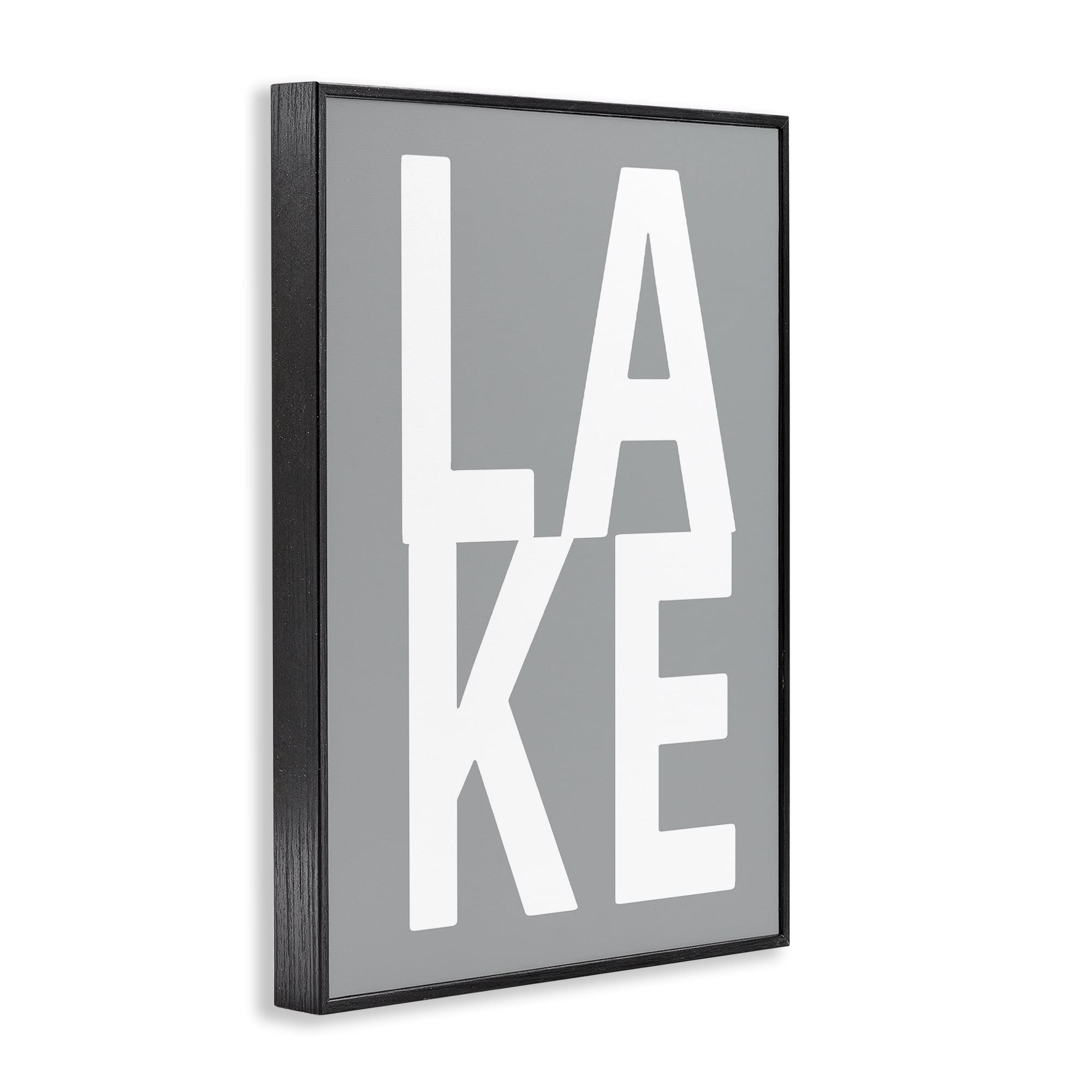 Stupell Industries Lake Word on Grey Typography Painting Black Framed Art Print Wall Art, 16 x 24
