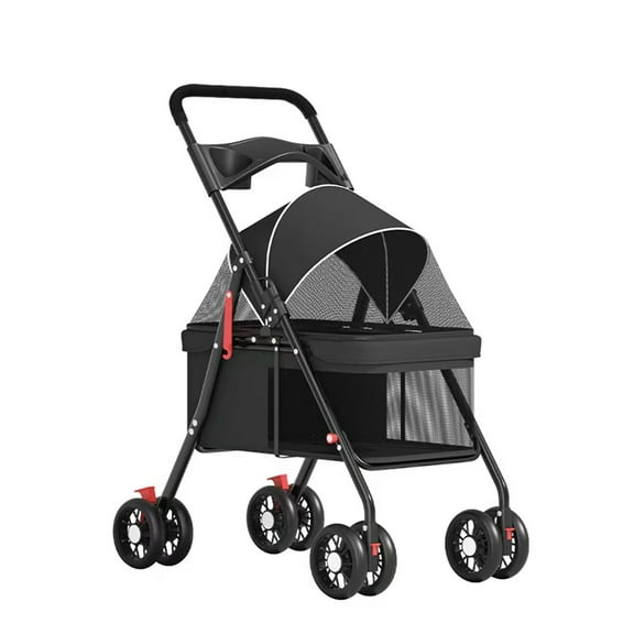 Dbuoem 4 Wheels Dog Cat Stroller,Dog Cat Cage Stroller with Cup Holder,Breathable and Visible Mesh for Medium Small Dog