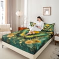 thumbnail image 4 of Homewish Green Bohemian Butterfly Twin Sheet Sets, Gold Groovy Flower Twin Fitted Sheet, Hippie Western Animal Flat Sheet, Ultra Soft Bedroom Decor, 3-Piece, 4 of 7