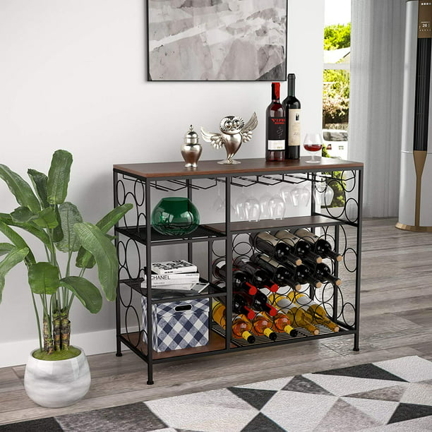 Mecor Industrial Metal Wine Rack Table, Wine Bar Console Table