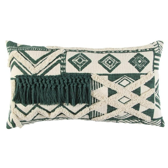 Rizzy Home Geometric 14" x 26" Textured Cotton Pillow Cover-Ivory/Green
