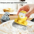 thumbnail image 2 of Biplut 1 Set Dish Cleaning Brush Octopus Shape Leak-Free Strong Desmearing Liquid Dispenser Pot Scrubbing Washing Wire Wool Brush for Daily Use (a-Yellow Dish Cleaning Brush with 3 Brush Heads), 2 of 13
