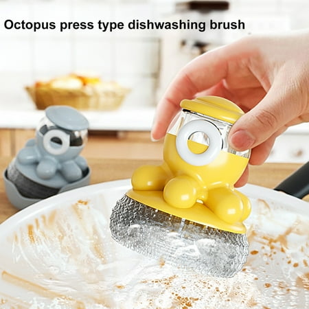 

Hesroicy 1 Set Dish Cleaning Brush Octopus Shape Leak-Free Strong Desmearing Liquid Dispenser Pot Scrubbing Washing Wire Wool Brush for Daily Use