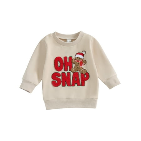 

Jusbysis Baby Boy Girl Christmas Sweatshirt Letter Embroidery Long Sleeve Crew Neck Pullover Casual Tops for Winter Fall