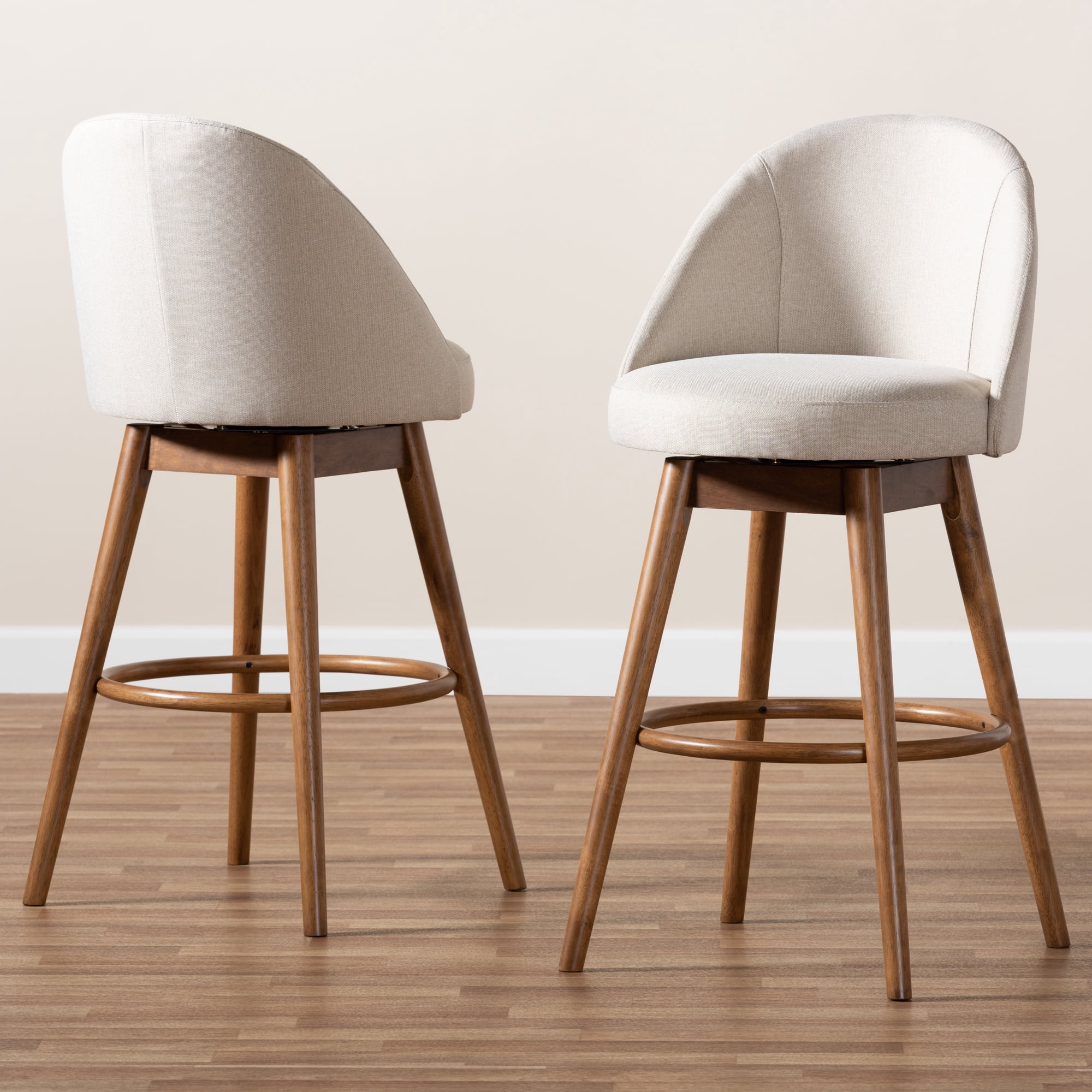 Baxton Studio Carra Round Swivel Armless Bar Stools, Beige (Set of 2)