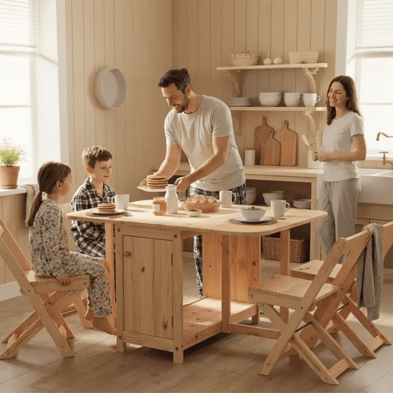 Solid Wood Tuck Away Dining Table and 4 Chairs Set - Perfect for