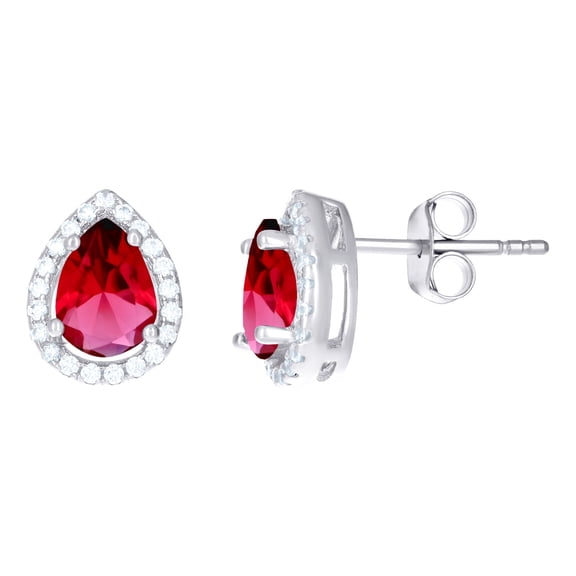 925 Sterling Silver Womens Red Cubic Zirconia Pear Stud Earrings 10.1x7.8mm Wide Stud Earring for Women