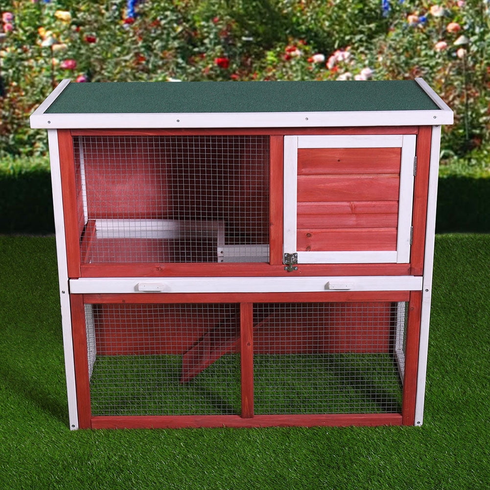 Kadyn Large Guinea Pig, Rabbit Pet House for Small Animals,Wooden Rabbit Cage Indoor Outdoor, All-Weather Pet Cage with Ramp Divider, Red Kadyn Large Guinea Pig, Rabbit Pet House for Small Animals,Wooden Rabbit Cage Indoor Outdoor, All-Weather Pet Cage with Ramp Divider, Red