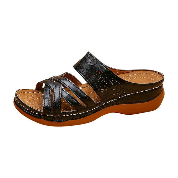 Womens Wedge Flip Flops Sandals with Arch Support Summer Comfortable Platform Bohemia Flat Shoes Massage Function Casual Cross Sandal