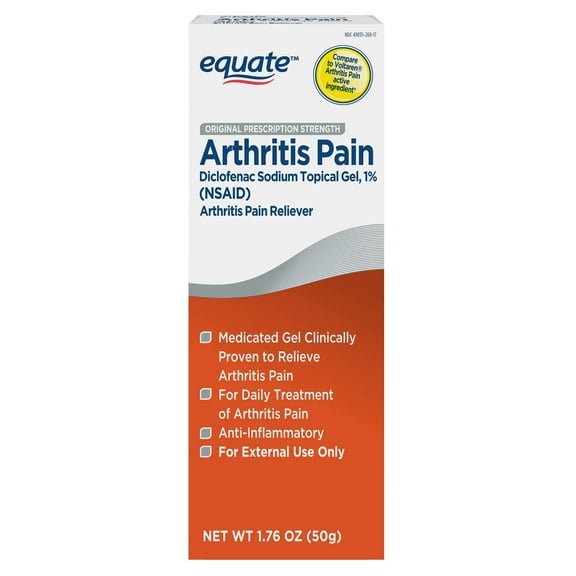 Equate Arthritis Pain Reliever Gel 1% Diclofenac Sodium, 1.76 oz, Compare to Voltaren® Arthritis Pain Active Ingredient
