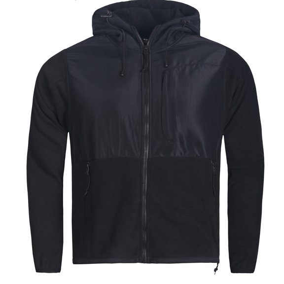 Men's Solid Light Weight Zip Up Warm Fleece Jacket 3 Pockets W/Hood &Drawstrings