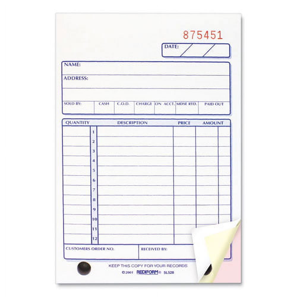 Sales Book, Three-Part Carbonless, 4.25 X 6.38, 1/page, 50 Forms | Bundle of 2 Each